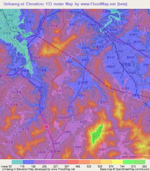 Unhaeng-ni,South Korea Elevation Map