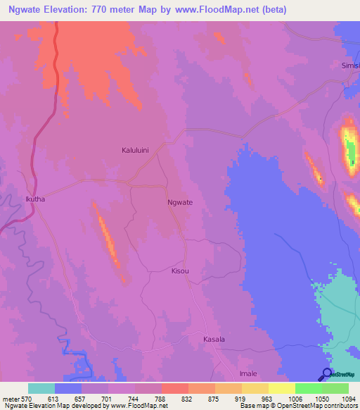 Ngwate,Kenya Elevation Map