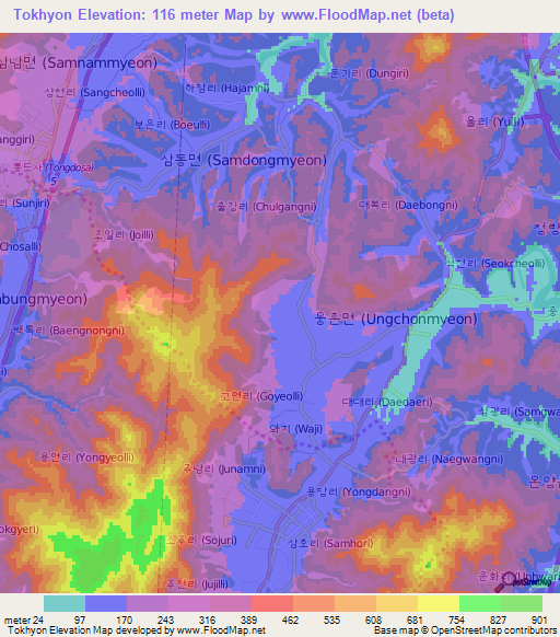 Tokhyon,South Korea Elevation Map
