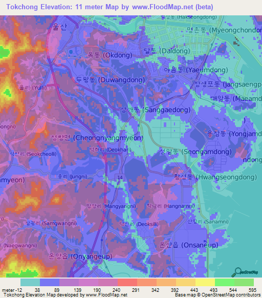 Tokchong,South Korea Elevation Map