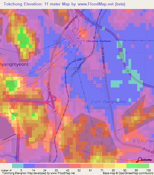Tokchong,South Korea Elevation Map