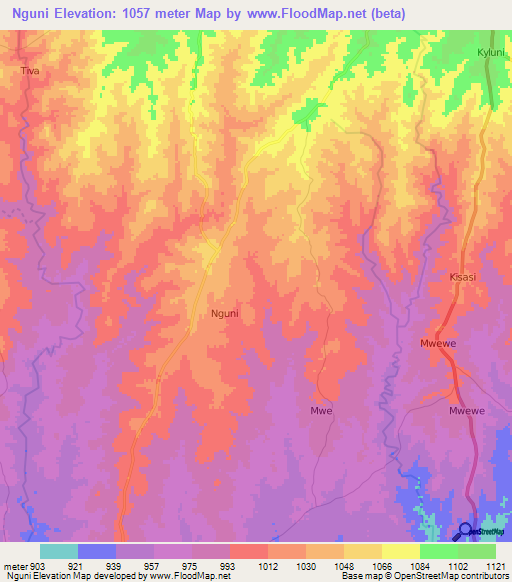 Nguni,Kenya Elevation Map