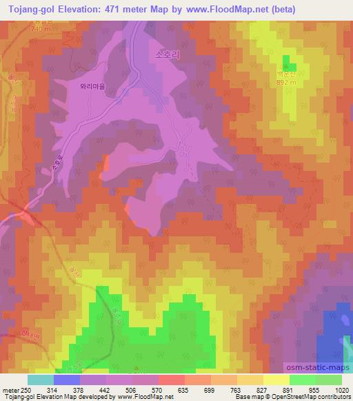 Tojang-gol,South Korea Elevation Map