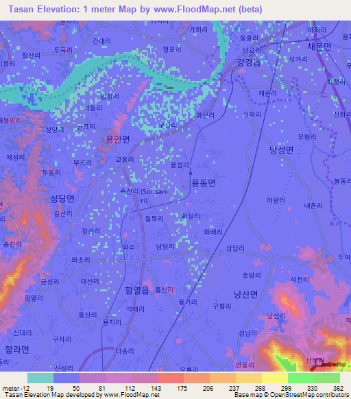 Tasan,South Korea Elevation Map