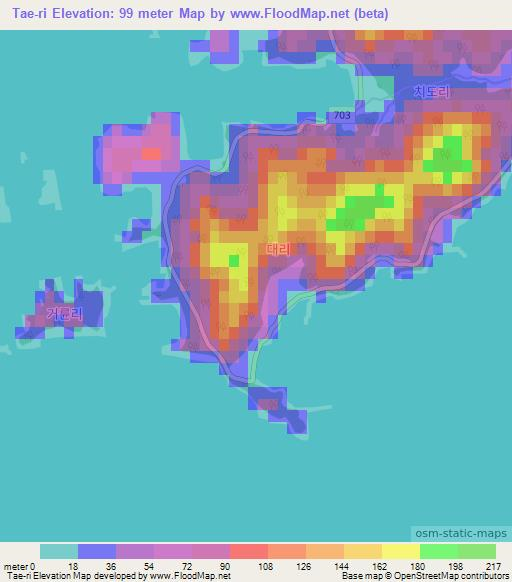 Tae-ri,South Korea Elevation Map