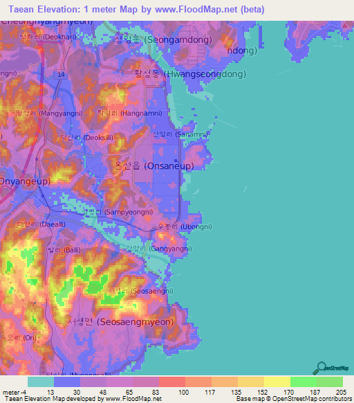 Taean,South Korea Elevation Map