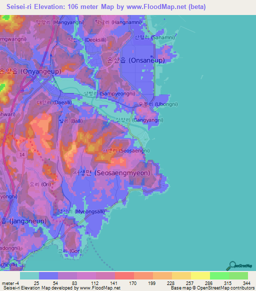Seisei-ri,South Korea Elevation Map