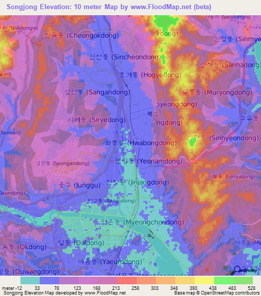 Songjong,South Korea Elevation Map