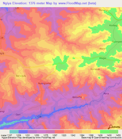 Ngiya,Kenya Elevation Map