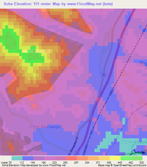 Soha,South Korea Elevation Map