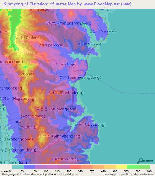 Sinmyong-ni,South Korea Elevation Map