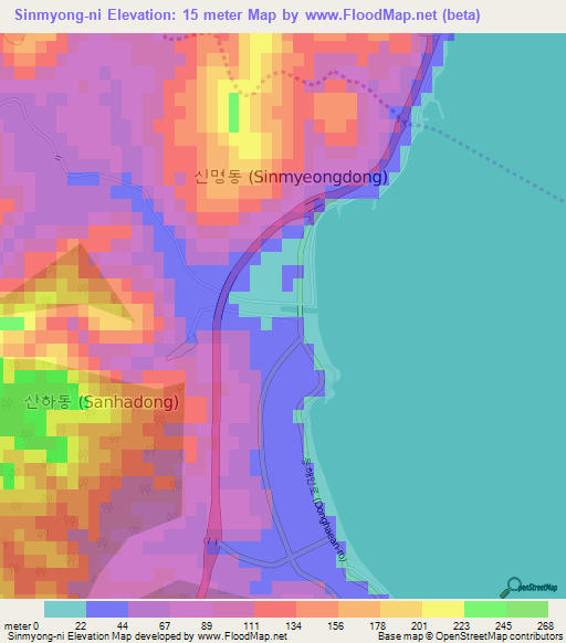 Sinmyong-ni,South Korea Elevation Map