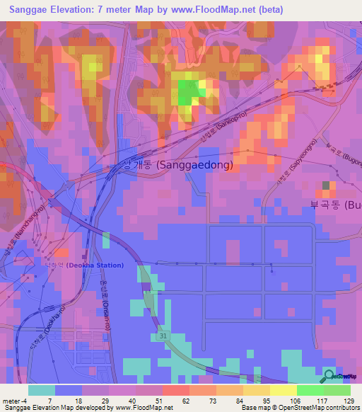 Sanggae,South Korea Elevation Map