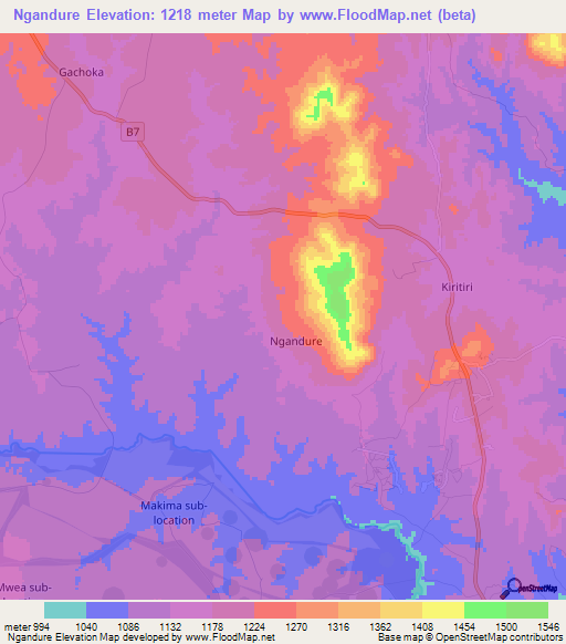 Ngandure,Kenya Elevation Map