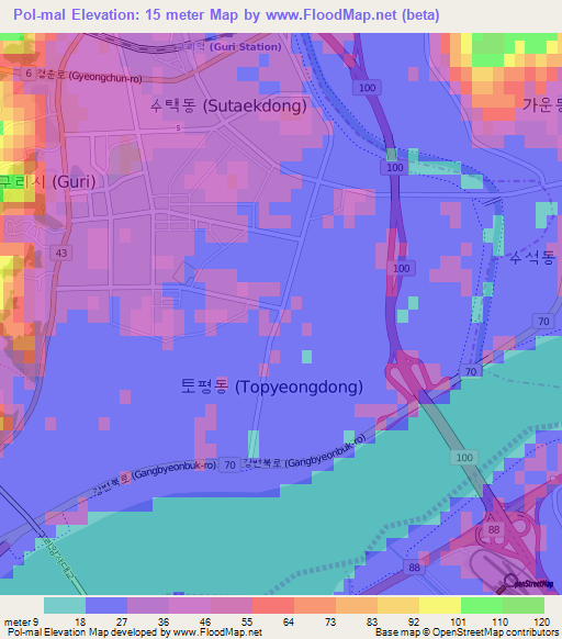 Pol-mal,South Korea Elevation Map