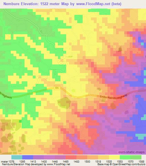 Nembure,Kenya Elevation Map