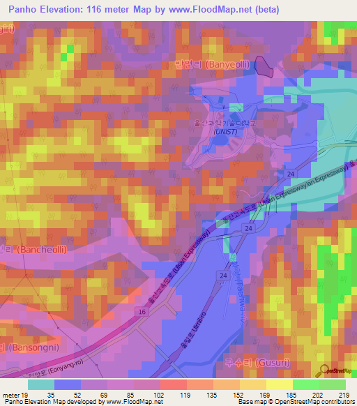 Panho,South Korea Elevation Map