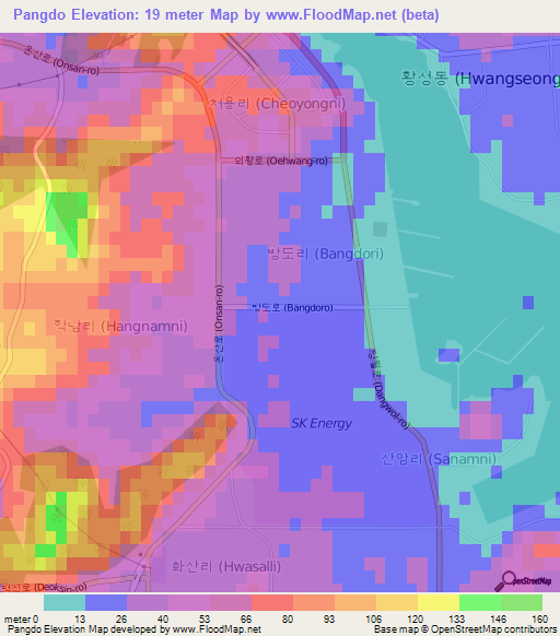 Pangdo,South Korea Elevation Map