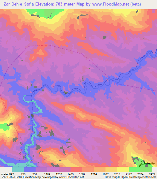 Zar Deh-e Sofla,Iran Elevation Map