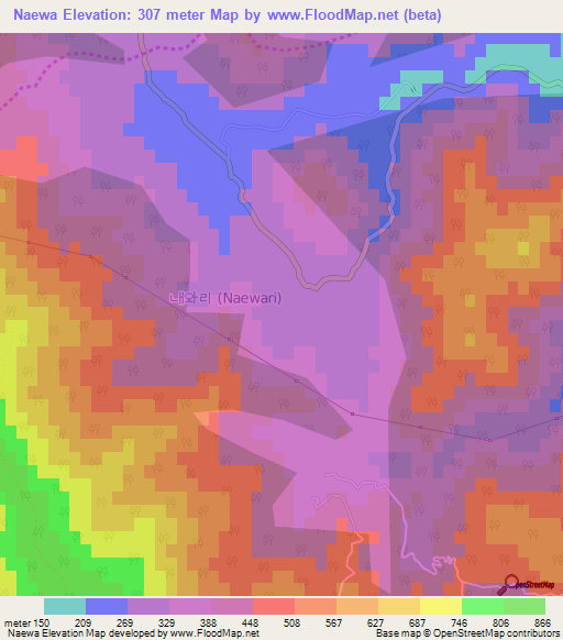 Naewa,South Korea Elevation Map
