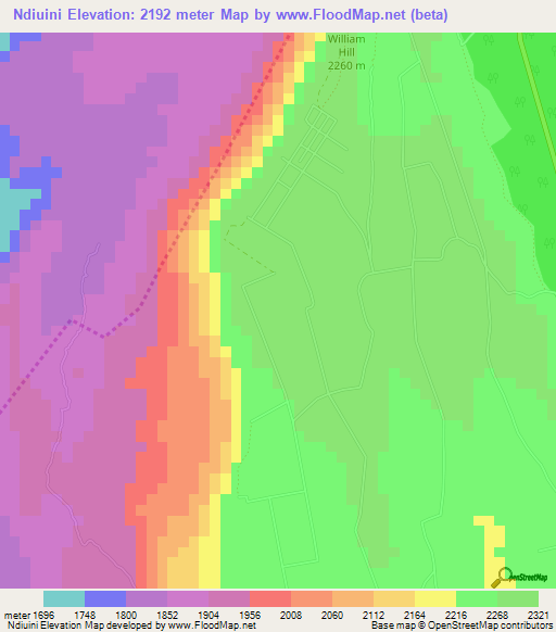 Ndiuini,Kenya Elevation Map