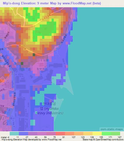 Mip'o-dong,South Korea Elevation Map