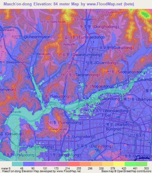 Maech'on-dong,South Korea Elevation Map