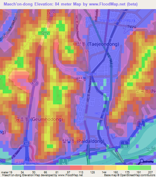 Maech'on-dong,South Korea Elevation Map