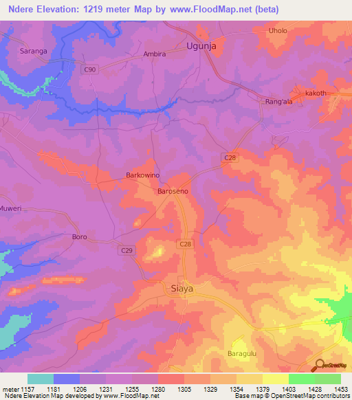 Ndere,Kenya Elevation Map