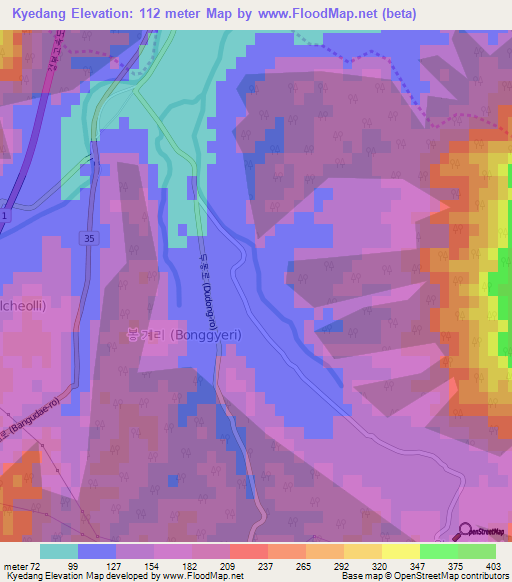 Kyedang,South Korea Elevation Map