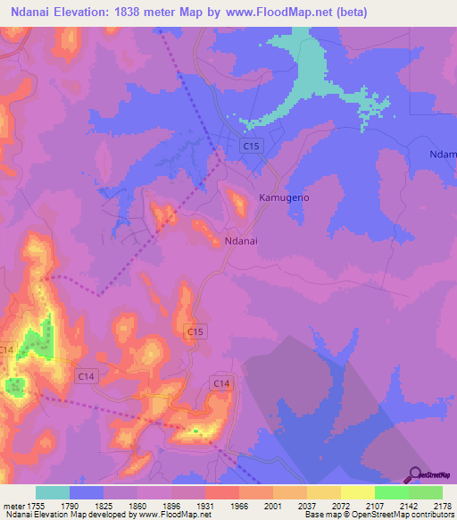 Ndanai,Kenya Elevation Map