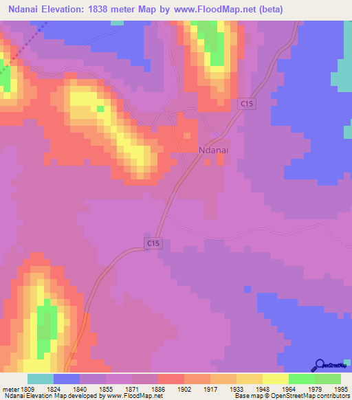 Ndanai,Kenya Elevation Map