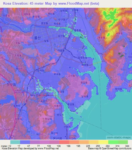 Kosa,South Korea Elevation Map