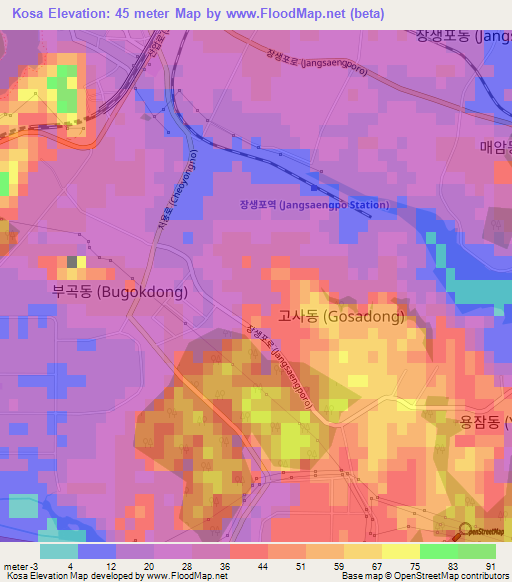 Kosa,South Korea Elevation Map