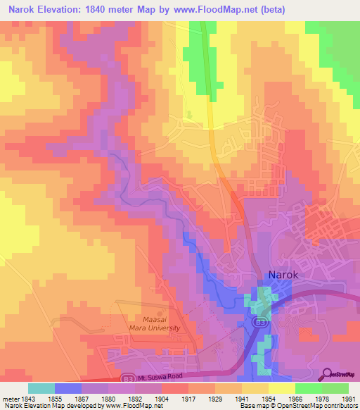 Narok,Kenya Elevation Map