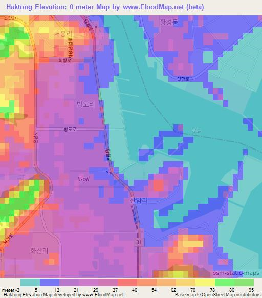 Haktong,South Korea Elevation Map