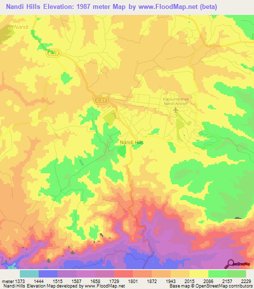 Nandi Hills,Kenya Elevation Map
