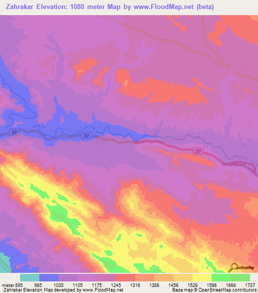 Zahrakar,Iran Elevation Map