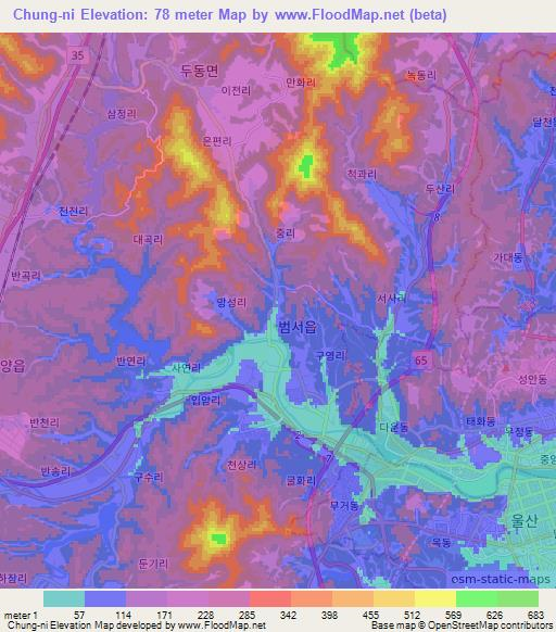 Chung-ni,South Korea Elevation Map