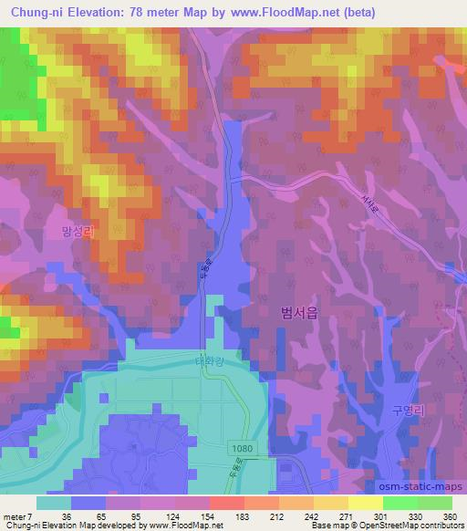 Chung-ni,South Korea Elevation Map