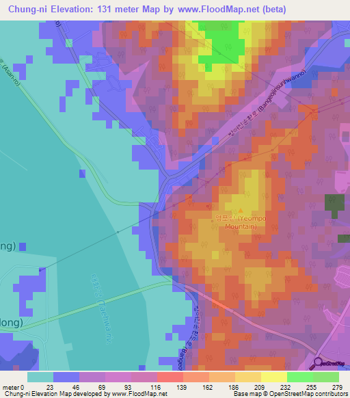 Chung-ni,South Korea Elevation Map