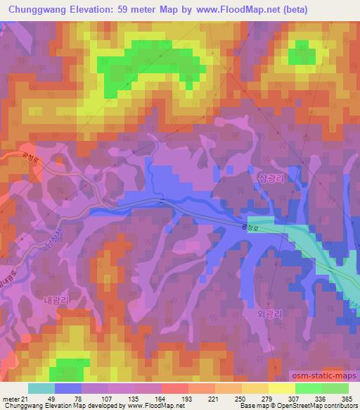 Chunggwang,South Korea Elevation Map