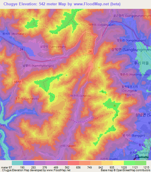Chugye,South Korea Elevation Map