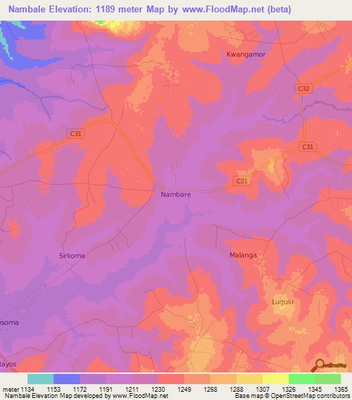 Nambale,Kenya Elevation Map