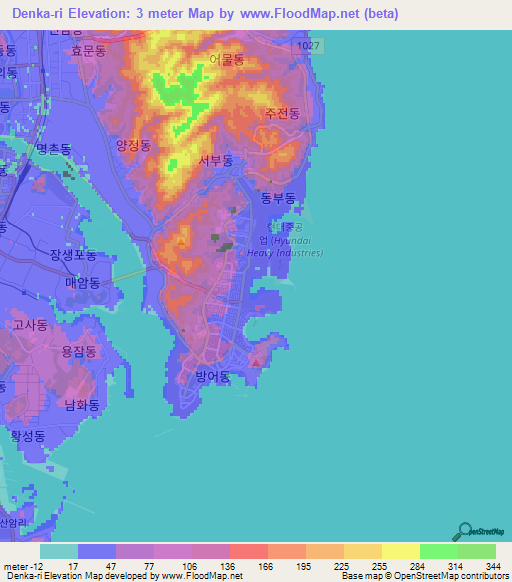 Denka-ri,South Korea Elevation Map