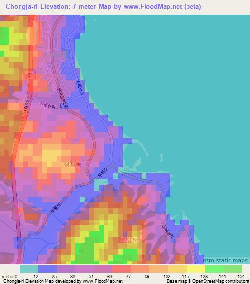 Chongja-ri,South Korea Elevation Map