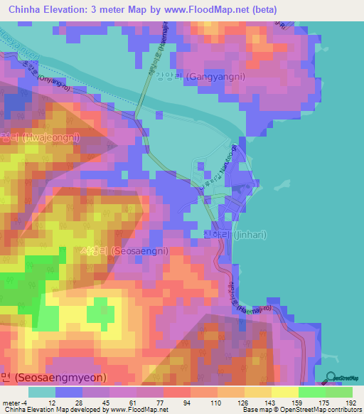 Chinha,South Korea Elevation Map