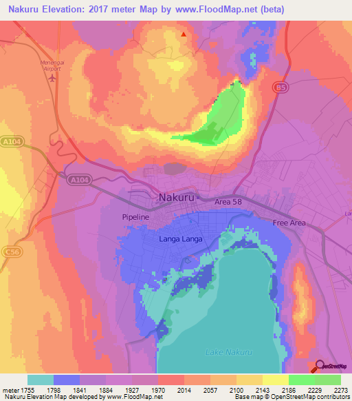 Nakuru,Kenya Elevation Map