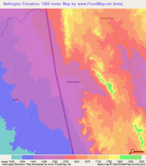Nakinglas,Kenya Elevation Map