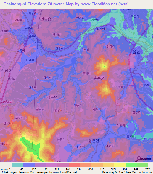 Chaktong-ni,South Korea Elevation Map